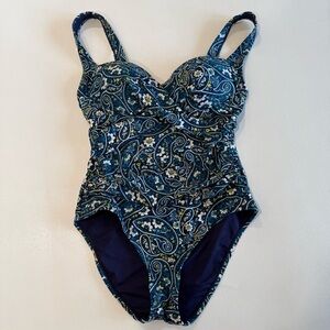 Wave Zone One Piece Paisley Tummy Control Crossover Swimsuit Womens size Large